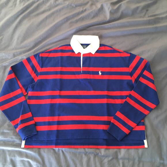 BRAND NEW Polo Ralph Lauren Striped Blue and Red Rugby Shirt - Picture 2 of 11